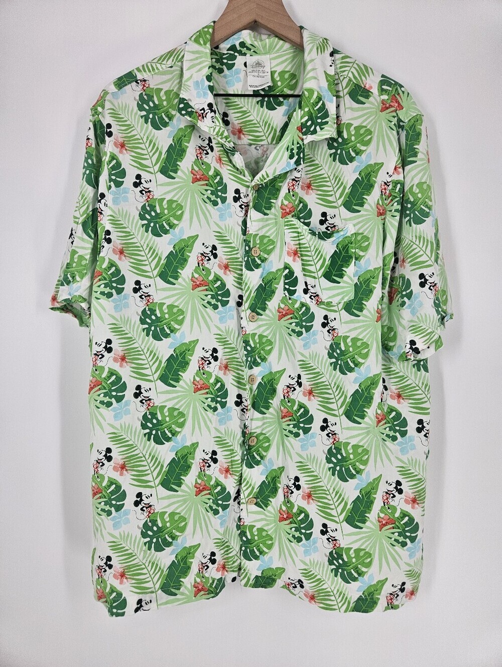 Disney Mickey Mouse Tropical Leaf Button Down Resortwear Hawaiian Shirt